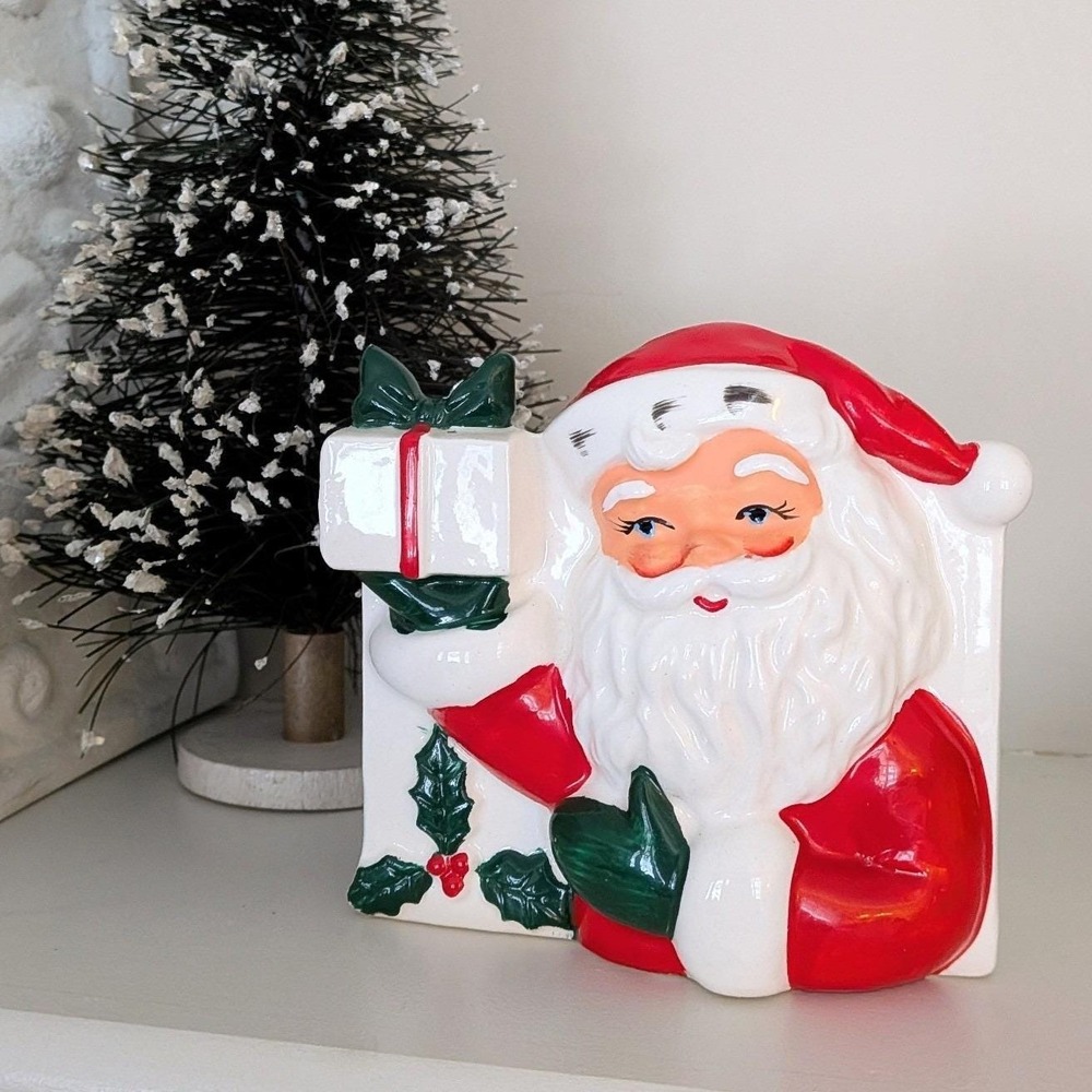 Rare Vintage Japan Ceramic Santa Claus with Present‎ Christmas Planter Kitsch